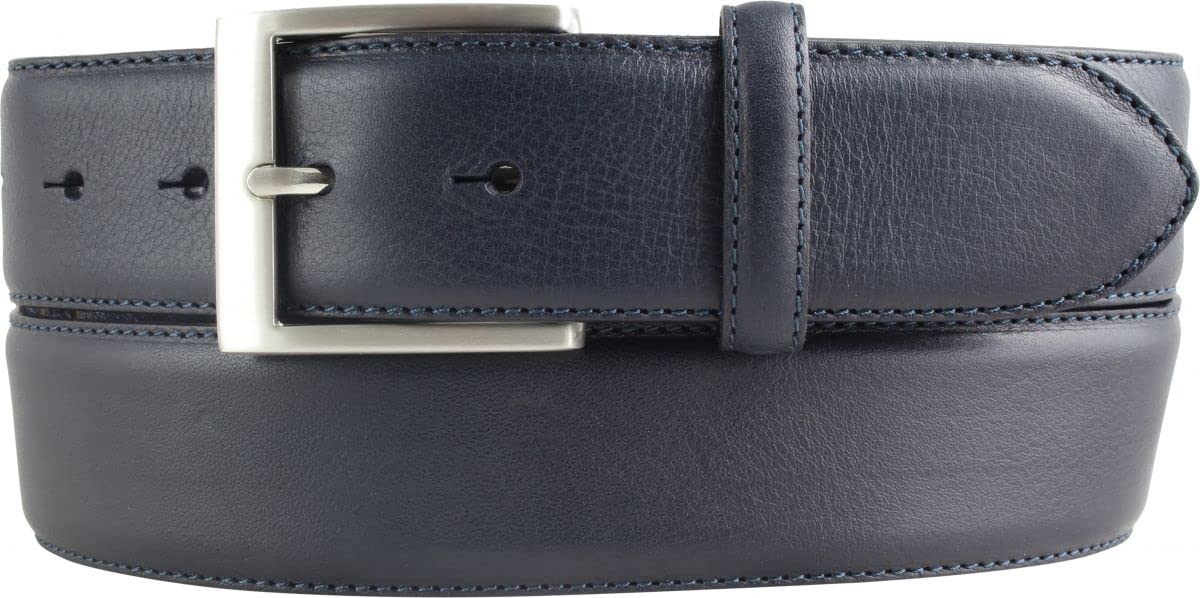 BELTINGER Hochwertiger Jeansgürtel aus Vollrindleder 4,0 cm | Bombierter Ledergürtel Herren 40mm | Jeans-Gürtel made in Italy | Marine 95cm