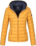 MARIKOO Damen Übergangsjacke leichte Steppjacke kurz mit Kapuze Lucy Gelb Gr. S