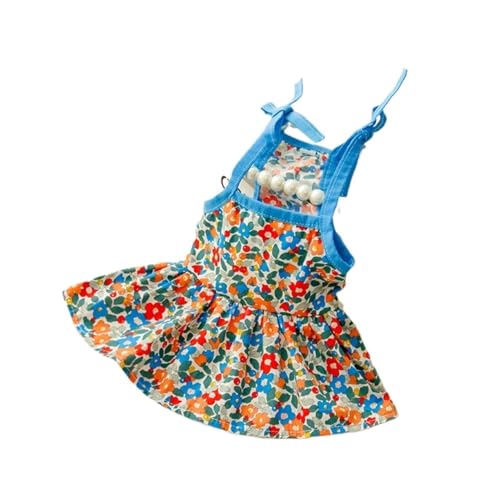 Buntes süßes Blumenkleid für Haustiere, Hunde, Baumwolle, Katzen-Hosenträger, süße Kleidung, Blumendruck, Strapsrock, Chihuahua-Kleidung (Blau, L)