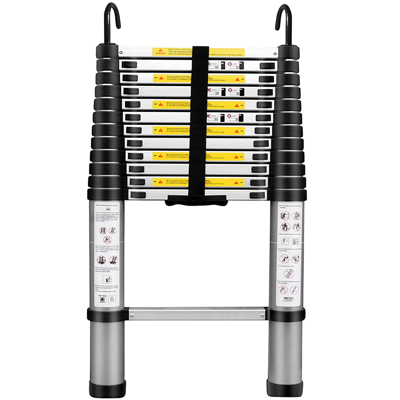 RASOANOA Teleskopleiter, 2 m/2,6 m/2,9 m/3,2 m hoch, Aluminium-Ausziehleitern mit Haken, für Wohnmobil, Dachboden, Haus und Dachboden/3,2 m Ambitious