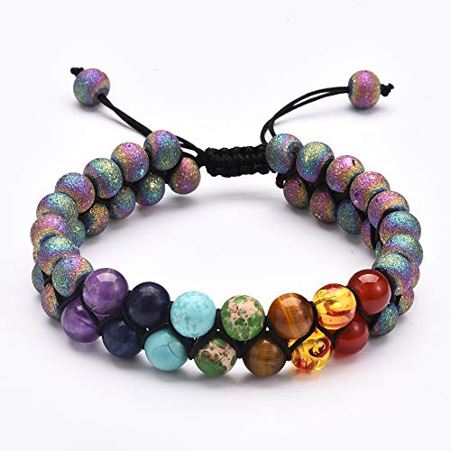 Handgemachtes DIY Yoga Sieben Chakra Natürlicher Lavastein Geflochtenes Armband Männer Frauen Schmuck Mehrschichtiges 7-Chakra-Charm-Armband, mattschwarz