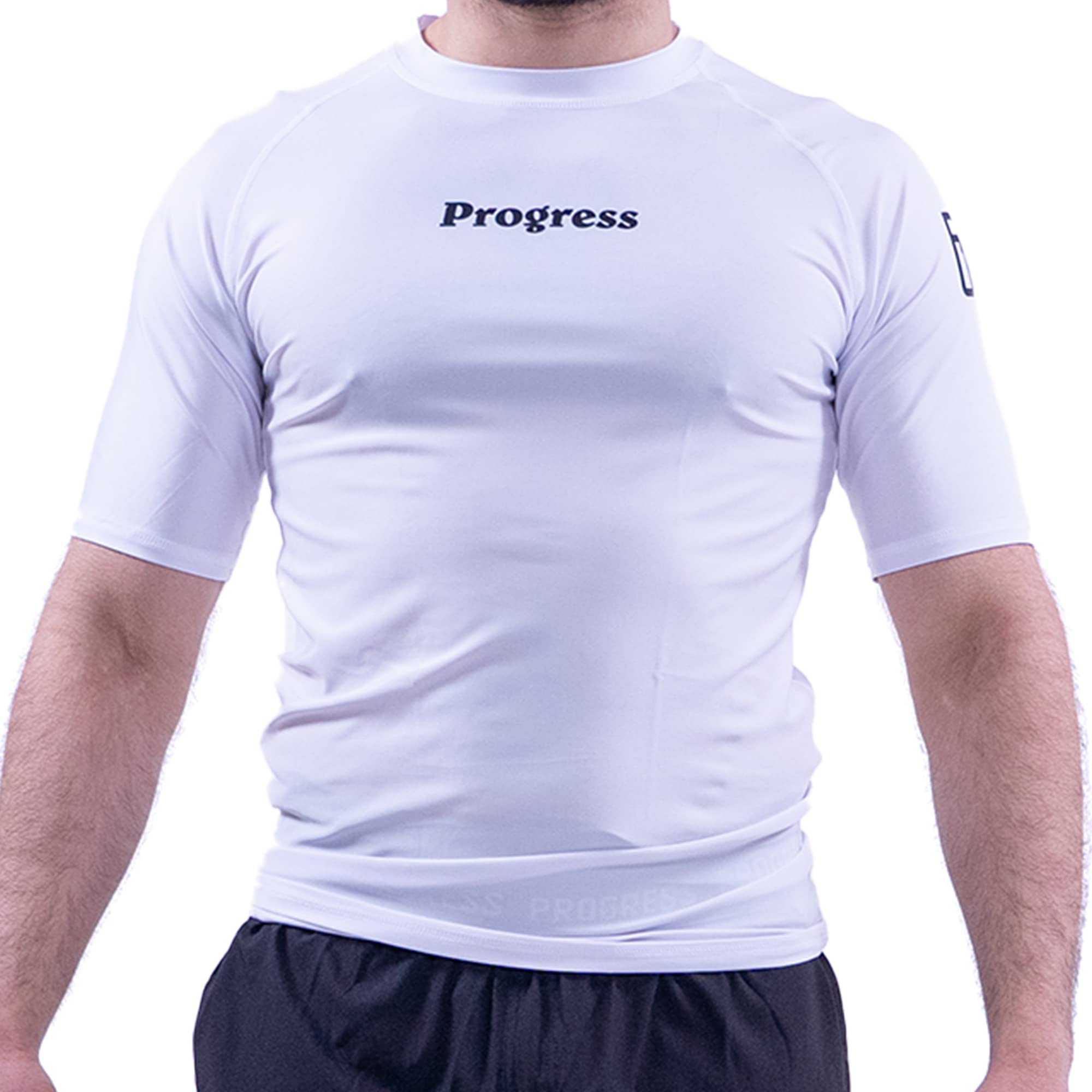 Progress Jiu Jitsu Academy Short SleeveRashguard | Flexibler und langlebiger BJJ Rashguard | Feuchtigkeitsableitendes Kompressionsoberteil für Damen und Herren | 80% Polyester/20% Elastan