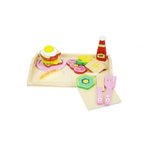 Kinderküche Zubehör Holz Frühstücksset 28,5 x 20,5 cm - Zubehör Kinderküche Küchenzubehör Kinder - Spielküche Zubehör mit Schneidebrett Holz