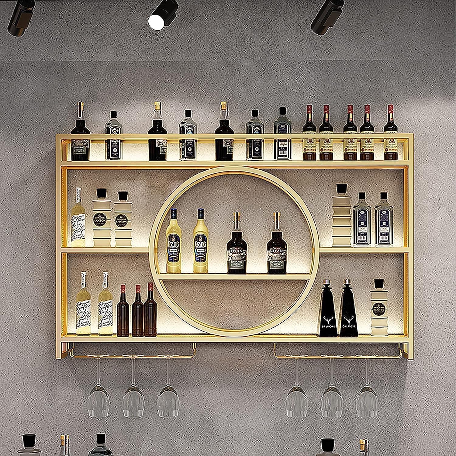 Modernes Wand-Weinregal aus Metall, Weinregal für Schränke, Wand-Weinpräsentationsregale für Bareinheiten, multifunktionales Weinglasregal aus Eisen für Champagner-Stielgläser für Zuhause, R