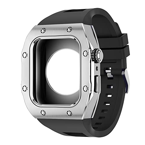 KANUZ Modifikations-Mod-Kit für Apple Watch Armband Hülle 8, 7, 44 mm, 45 mm, Silikonband, Metallrahmen, Zubehör für iWatch Serie 6, 5, 4 SE (Farbe: A, Größe: 45 mm für 8/7)