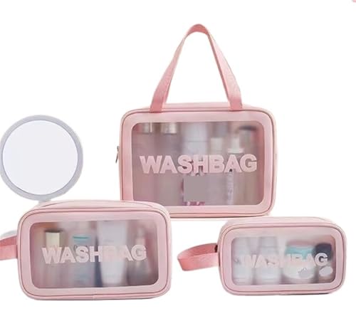 Tragbare Make-up-Tasche, große Kapazität, tragbare Reise-Aufbewahrungstasche, transparente Kosmetik-Aufbewahrungstasche Kosmetiktasche Set(Pink,M)