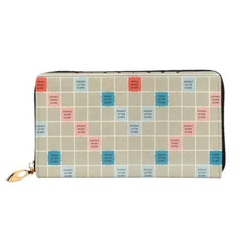 DENMER Scrabble Board Ledergeldbörse aus Kunstleder mit metallischem Reißverschluss, geräumiges und stilvolles Accessoire für moderne Frauen, Scrabble Board, Einheitsgröße, Modern