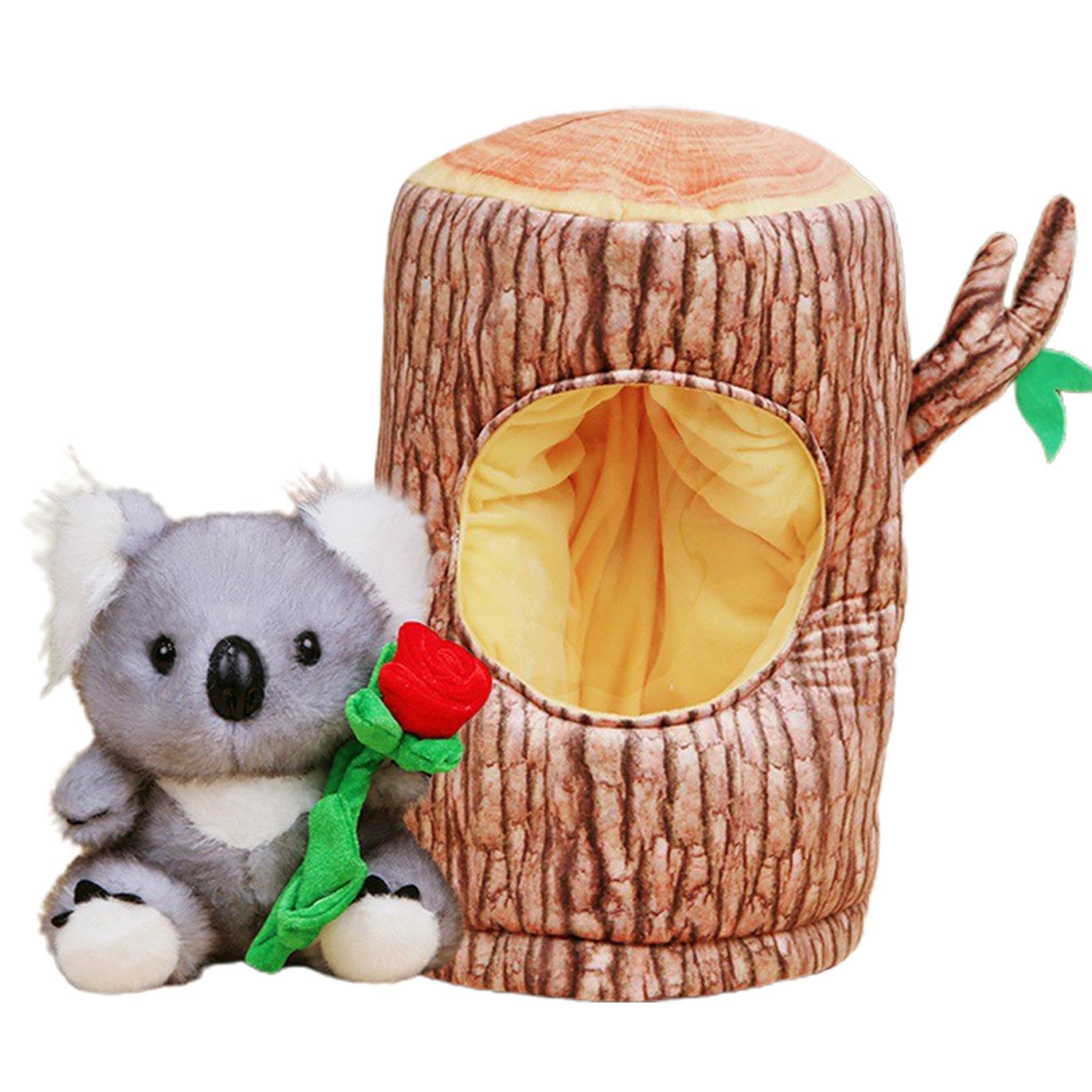 Weppduk Koala-Plüschpuppe,Koala-Stoffpuppe - Kuscheltier mit Rose und Baumstumpf,27,9 cm große Koala-Puppe für Zuhause, Auto, Bett, Schreibtisch, Zimmer, Sofa-Dekoration