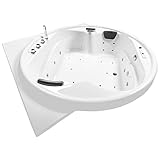 Basera® Classic Indoor Podest-Whirlpool Badewanne XXL Gomera, 28 Massagedüsen, Wasserfall, LED-Ambiente, Touchpanel, Bluetooth und Radio (Gomera mit Ecke)