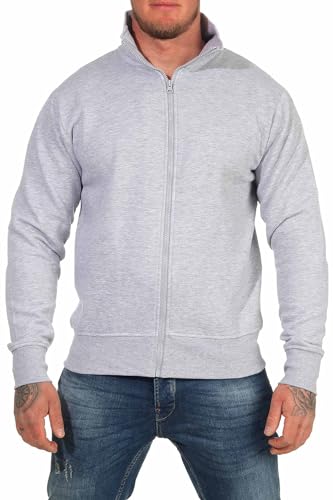 Happy Clothing Herren Sweatjacke ohne Kapuze Zip-Jacke Reißverschluss mit Kragen, Größe:5XL, Farbe:Grau meliert