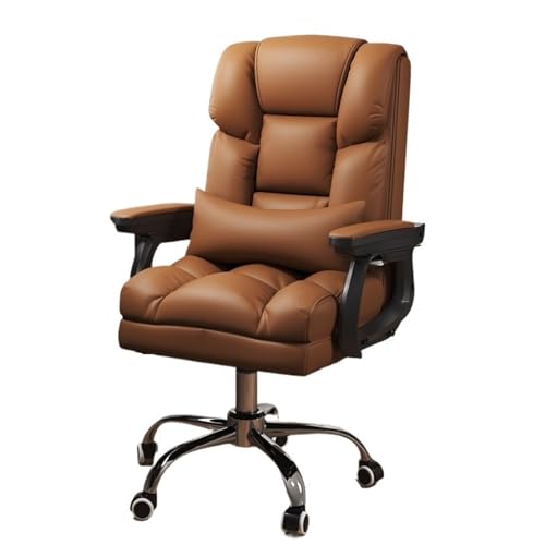 Bürostuhl Ergonomischer Ergonomisches Mittelrückenkissen mit Lendenwirbelstütze, Schreibtischstuhl for das Home-Office, verstellbarer Executive-Stuhl aus PU-Leder mit Rollen Schreibtischstuhl(Bruin)