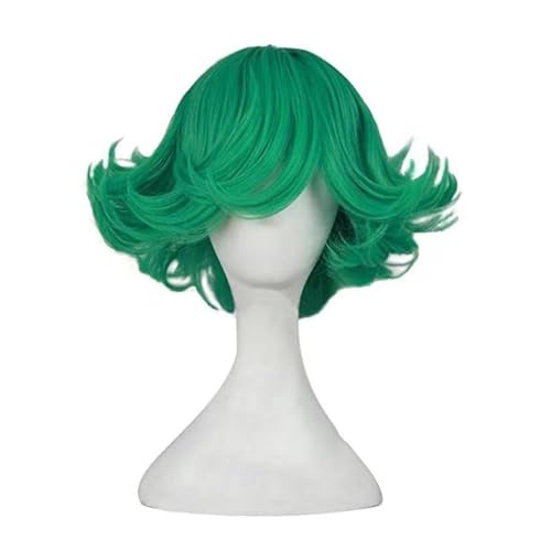 WCCNKK ONE PUNCH-MAN Senritsu No Tatsumaki Terrible Tornado Cosplay Perücke, Grünes Lockiges Haar Comic Rollenspielperücken + Perücke Kappe, Geeignet Für Halloween-Party, Nachtleben, Anime-Geschenk