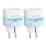 Meross Matter Smart Steckdosen mit Stromverbrauch, WLAN Steckdosen mit Stromzähler für Balkonkraftwerk, funktioniert Apple HomeKit, Alexa und Google, 16A, FFS Ver. 2pcs