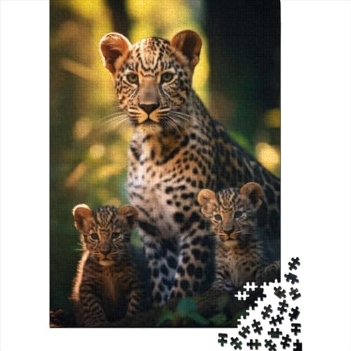 Leopard mit Jungen, Holzpuzzle für Erwachsene, Puzzlespielzeug, 1000-teiliges Puzzle für Erwachsene und Teenager – anspruchsvolles Spiel (Größe 75 x 50 cm)