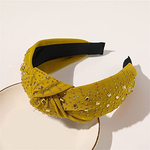 Voller Kristallkopf-Reifen mit breiter Krempe, Damen-Strass-Stirnband, Schwammspitze, Haarschmuck (Farbe: D, Größe: 16 cm)(Yellow)