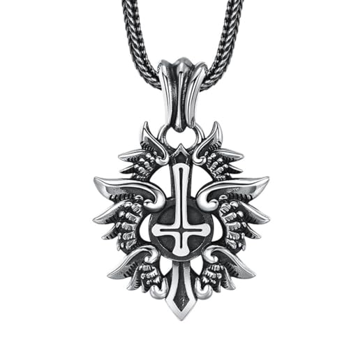 VOYADE S925 Sterling Silber Kreuz Abzeichen Anhänger, Vintage-Kreuz-Anhänger Halskette Für Männer Und Frauen,Silber,Pendant + Chain 55cm