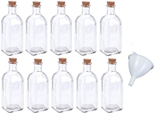 JACK Apotheker Glas Flaschen 500ml inkl. Trichter Korkverschluss Korken Oelflaschen Glasflasche Leer, Stückzahl:10x