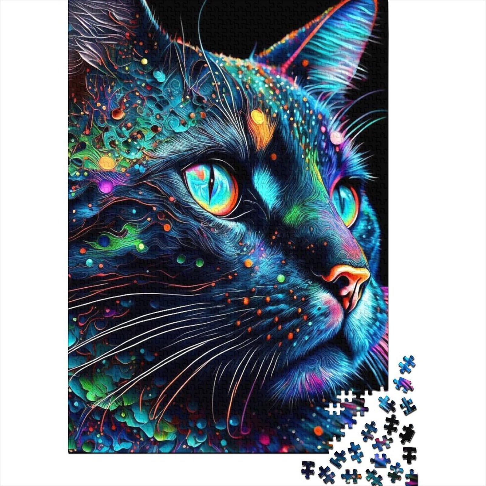 Kunstpuzzle für Erwachsene, 1000 Teile, Kunst, bunte Katzen für Erwachsene, schwierige Puzzles, entspannendes geistiges Lernspielzeug (Größe 75x50cm)