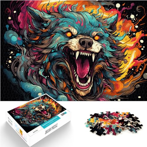 Puzzle-Geschenk, Bunter Psychedelischer Wolf, Puzzle für Erwachsene, 1000 Teile, Holzpuzzle für anspruchsvolles Puzzlespiel und Familienspiel, 1000 Teile (50 x 75 cm)