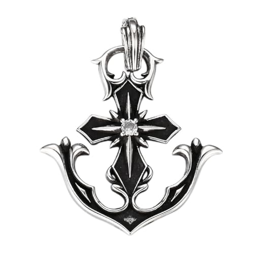 VOYADE S925 Sterling Silber Kreuz Anker Mit Zirkonia-Anhänger, Männer Und Frauen Sterling Silber Anker Anhänger Halskette,Silber,Single Pendant