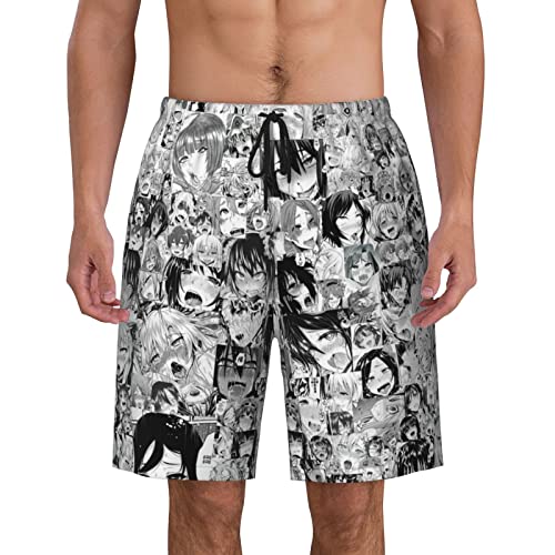 ZORIN Herren Badehose Badeshorts Ahegao O-Face 3D Boardshorts Schnell Trocken Strandhose, Schwarz , L/XL