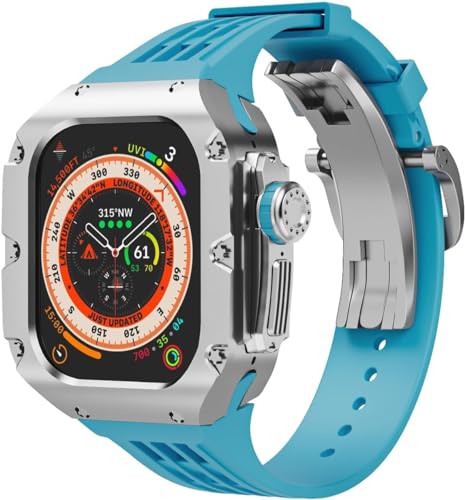 NEYENS 49 mm Titanlegierung, Uhrengehäuse, Gummiband, für Apple Watch Ultra 2 Serie, Ersatzteil, Sportarmbänder, Uhrengehäuse, Metallkrone, Mod-Kit, Zubehör, 49 mm, Achat