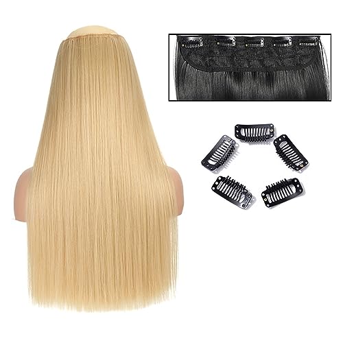 Clip-in-Haarverlängerungen Glatte Haarverlängerungen, 61 cm lang, glatt, einteilig, 5 Clips, Clip-in-Haarverlängerungen, synthetische Haarteile for Damen Clip-in-Haarverlängerungen aus Echthaar(SG66 M