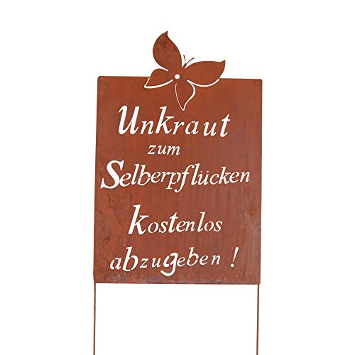 RM Design Gartendekoration Roststecker Metallschild mit Spruch Unkraut 90 cm (Breit)