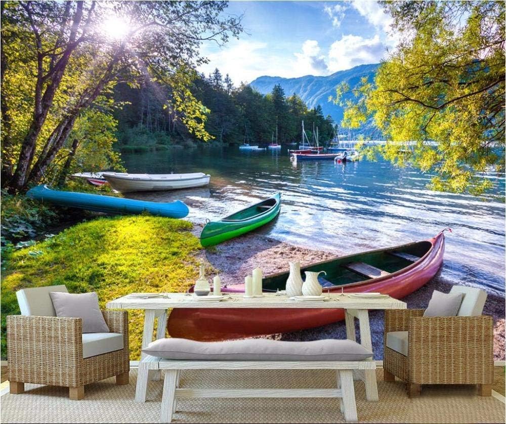 Ruhige Boote Am Seeufer Natürliche Landschaften 3D Tapete Poster Restaurant Schlafzimmer Wohnzimmer Sofa TV Dekorative Wand-350cm×256cm