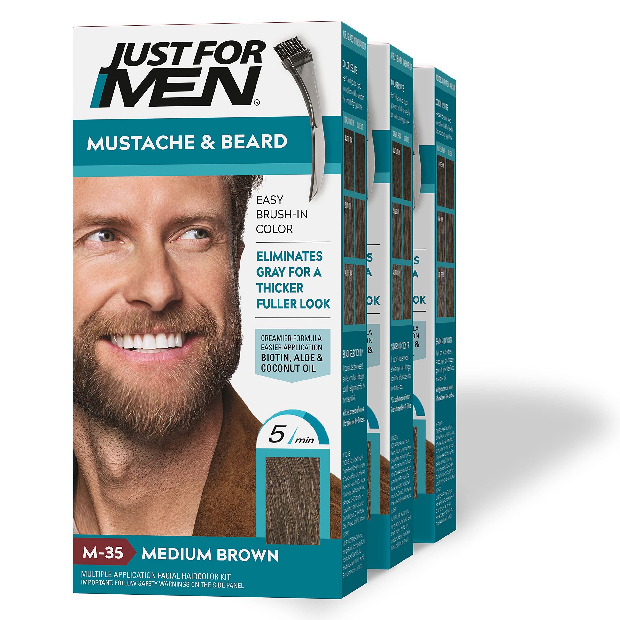 Just for Men Brush in Color Gel Mustache & Beard Medium Brown M-35 1 kit (Pac...