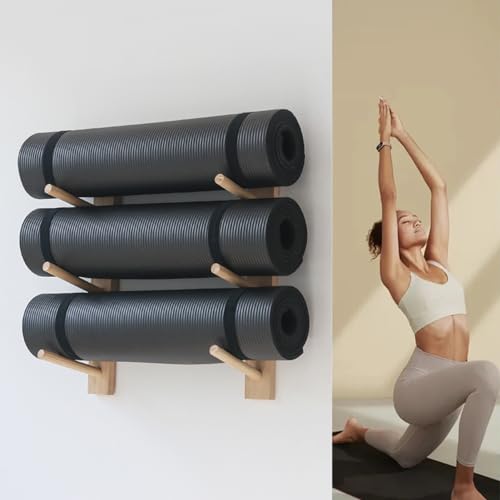 LESBJFDM Yogamattenhalter aus Holz, Wandhalterung, Heim-Fitnessstudio-Aufbewahrungsregal, Fitnessstudio-Organisation, Yogamattenhalter für Yoga-Raum/Heim-Fitnessstudio-Dekor