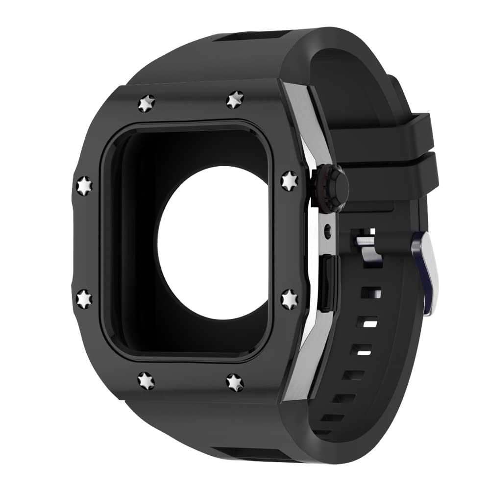 KANUZ Modifikations-Mod-Kit für Apple Watch, Armband 8, 7, 44 mm, 45 mm, Silikonband, Metallrahmen, Zubehör für iWatch Serie 6, 5, 4 SE (Farbe: F, Größe: 44 mm für 6/5/4/SE)