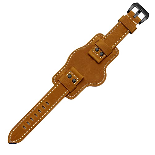 SCRUBY Dualuse Leder Uhr Watch Vintage Armband Cowhide Leder Dicke Gurt für Panerai Freizeit Weiches Armband 20 22 24 26mm Uhrenbandbänder(Brown black rivet,24mm)