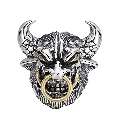 VOYADE Stierkopfring, Nordic Viking Taurus Stierkopfring, Retro-Tribal-Motorradring Herren Punk-Tier-Schmuckgeschenk,Silber,13