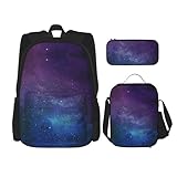 WURTON Universum mit Sternen, Galaxie, interstellarer Druck, trendige Rucksacktaschen, Lunchbox und Federmäppchen, 3-in-1, verstellbares Rucksack-Set, Schwarz , Einheitsgröße