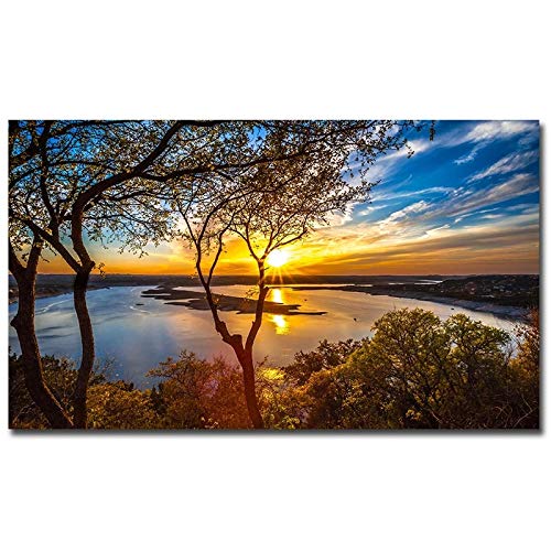 Wandkunst Bild Schöne Sonnenuntergang Landschaft Gemälde auf Leinwand Fertig zum Aufhängen Naturlandschaft Poster Drucke für Wohnkultur 50x100cm Innenrahmen