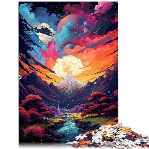 Puzzle-Geschenk: Wunderschönes, farbenfrohes, psychedelisches Japanisches Landschaftspuzzle für Erwachsene und Ren, 1000-teiliges Holzpuzzle, Wichtelgeschenke, 1000 Teile (50 x 75 cm)