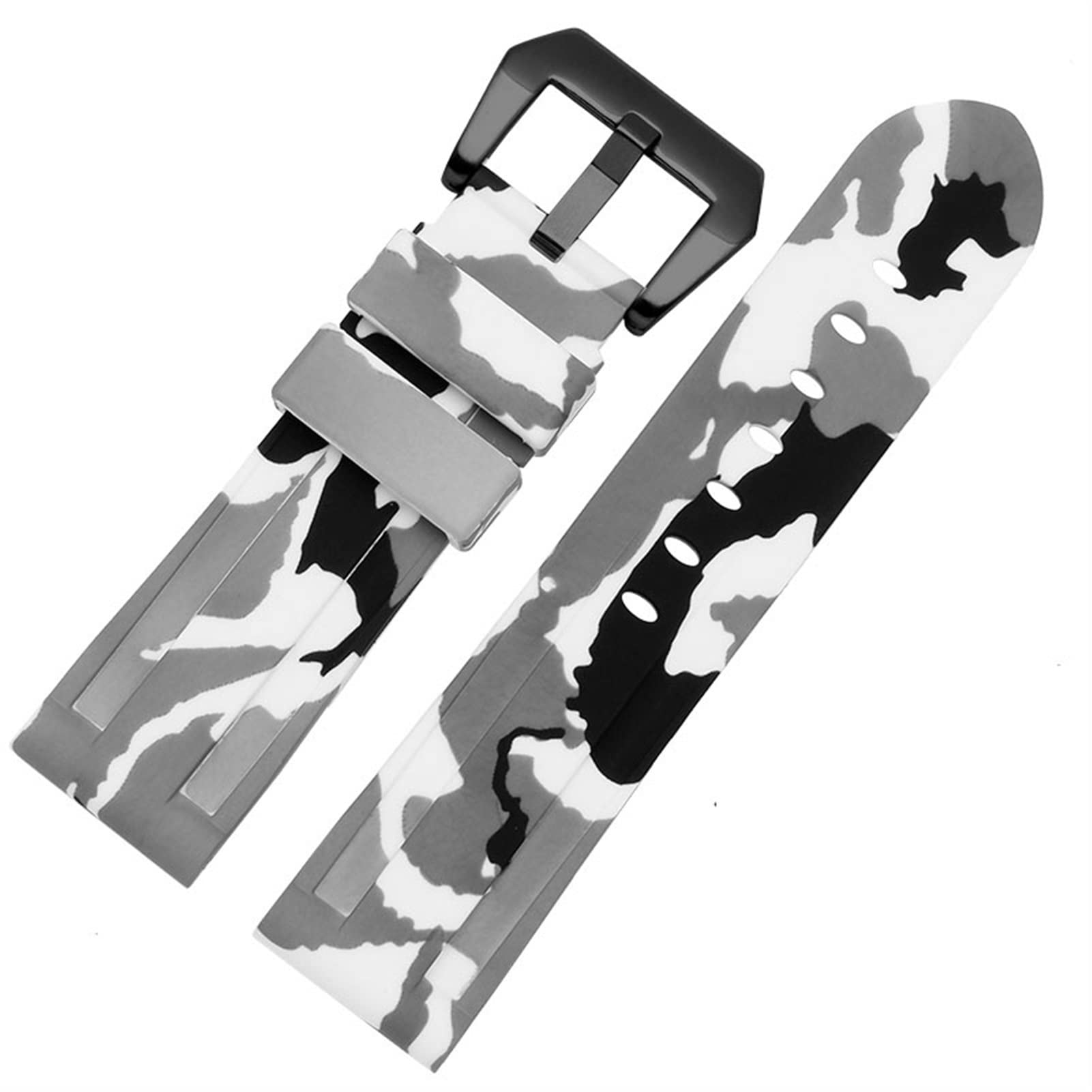 SCRUBY Silikon Uhrband für PAM111 386 441 Serie Armband Gurte 20mm 22 mm 24 mm 26 mm wasserdichtes Sport -Tarnarmband(Camo white black,22mm)