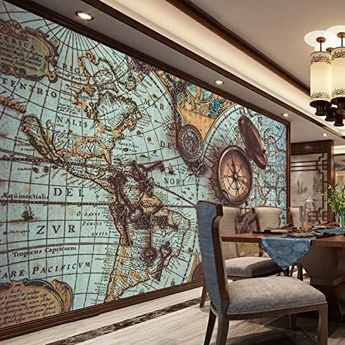 Vintage Nostalgie Weltkarte Taschenuhr Cafe 3D Tapeten Wanddekoration Fototapete Sofas Wohnzimmer Wandbild Schlafzimmer-430cm×300cm