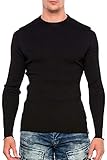 Cipo & Baxx Herren Rippenstrickpullover Langarmshirt Sweater Longsleeve Body Fit Sweatshirt Pulli Schwarz L