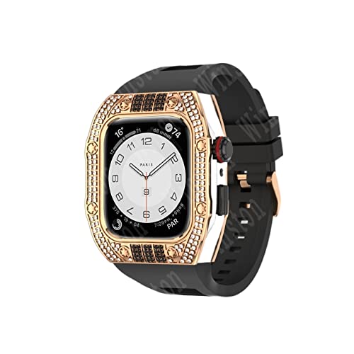 KANUZ Luxuriöses Diamantengehäuse-Modifikationsset, Mod-Metallrahmen-Lünette für Apple Watch Band 7, Gehäuse, 44 mm, 45 mm, Armband für iWatch 7, 6, 5, 4, Set (Farbe: RGB-Diamanten, Größe: 44 mm für