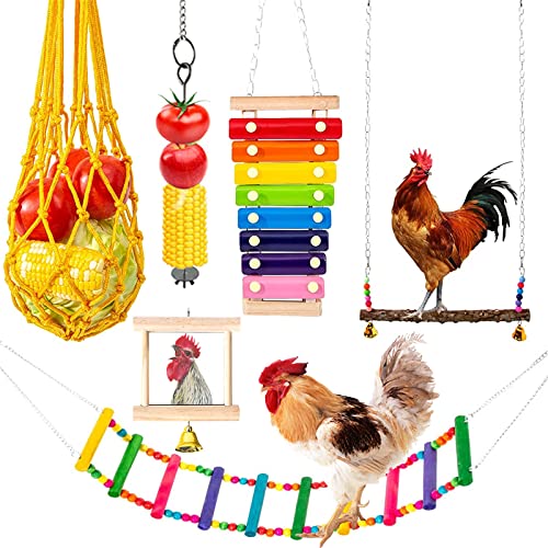 6 Stück Papageien Spielzeug Groß Vogel Schaukel Leiter Sitzstange Ständer Musik Spielzeug Spielzeug Veggie Hanger Feeder Hängend Für Käfig Papageien Musik Spielzeug Vögel Huhn Leiter Schaukel