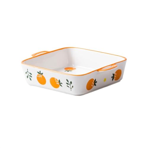 Auflaufform Home Keramik Backform Ofen Spezielle Backform Rechteckige Doppel Ohren Backen Spaghetti Backform Backform(Orange,800ml)