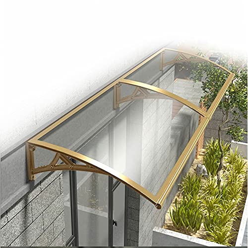 Terrassenmarkisen, Tür-/Fenstermarkise, Vordach für den Außenbereich, UV-Schutz vor Regen, Schnee und Sonnenlicht, transparente Polycarbonatplatte, Halterung aus champagnergoldfarbener Alumi