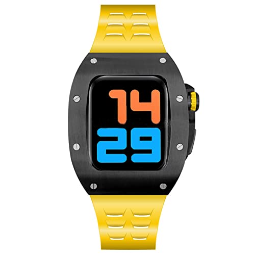 KANUZ Luxus-Metalllünette für Apple Watch 7 44 mm/45 mm, Silikonband-Set für iWatch Serie 6, 5, 4, 44, 45, Modifikations-Mod-Kit (Farbe: Orange, Größe: 4, 5, 6, S-44 mm)