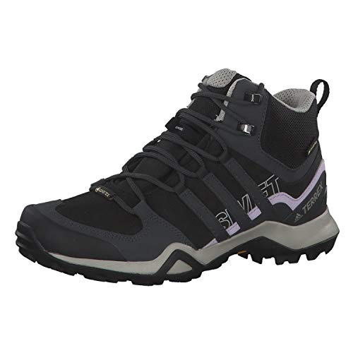 adidas Womens Terrex Swift R2 Mid GTX Walking Shoe, Core Black/Solid Grey/Purple Tint, 37 1/3 EU