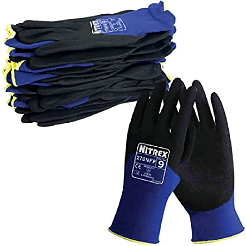 NITREX Unigloves 270NFP Wiederverwendbare Handschuhe mit 3/4 sandiger Knöchelbeschichtung und Nylonfutter, Blau / Schwarz