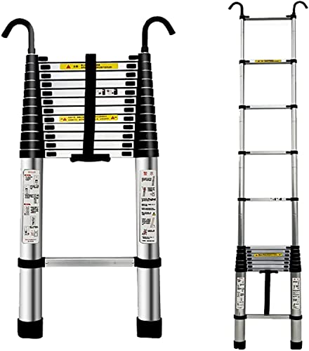 Klappbare Teleskopleitern 3,2 m/3,8 m/2 m/2,6 m/4 m/5 m, gerade Teleskop-Ausziehleiter aus Aluminium mit abnehmbaren Haken, Tragkraft 150 kg/330 lbs (Größe: 3,8 m/12,5 Fuß) (2,2 m/7,2 Fuß) Ambitious