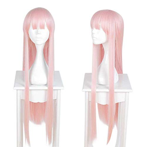 LINLINCD-100cm DARLING in der FRANXX 002 Perücke Horn Haarnadel ZERO TWO Cosplay Perücke 02 rosa langes glattes Haar Kostüm mit Hörnern One Size Perücke keine Haarnadel