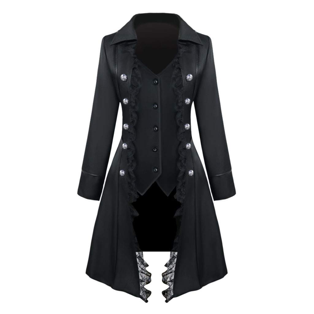 Damen Steampunk Trenchcoats Mittelalter Renaissance Viktorianisch Vampir Gothic Lange Winterjacke Halloween Kostüm, Schwarz , 48